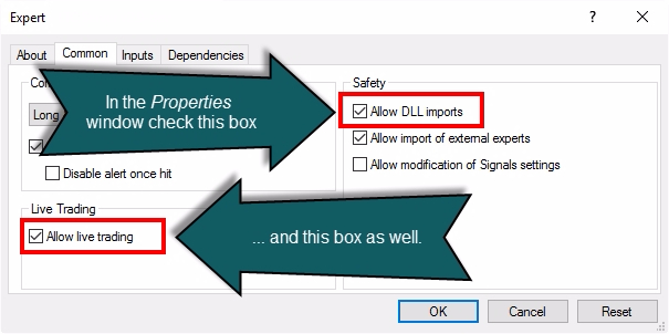 ;For example, if the user does not allow DLL library calls (which are necessary for the EAL), the EA will display a screenshot explaining how to enable them.