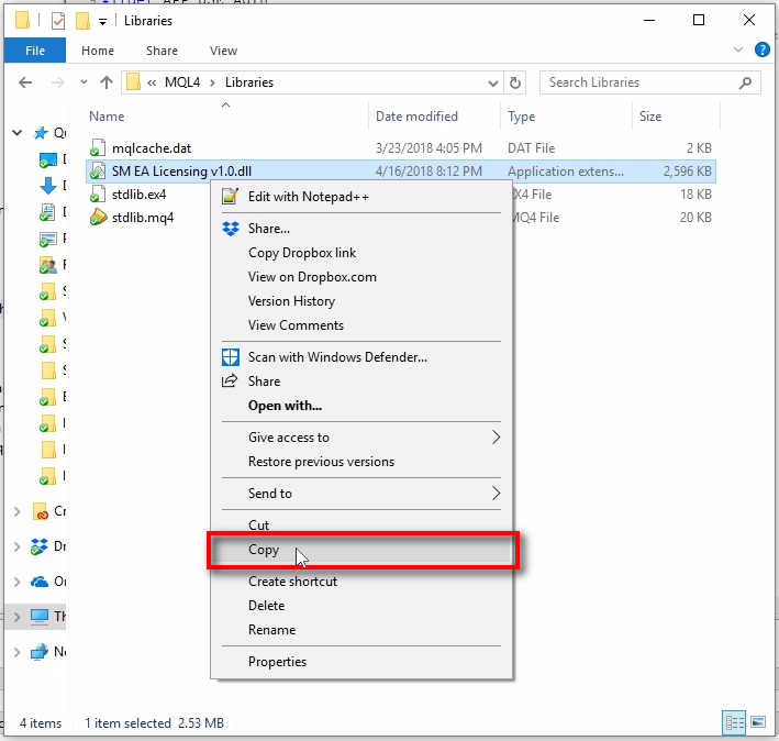 Copy the DLL file;Right-click on the DLL file and click on the 'Copy' menu.
