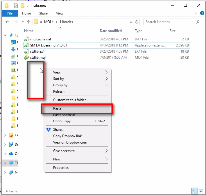 Paste the DLL file to create a copy;Right-click anywhere in the white empty area and click on the 'Paste' menu. It will create a copy of the DLL file. 