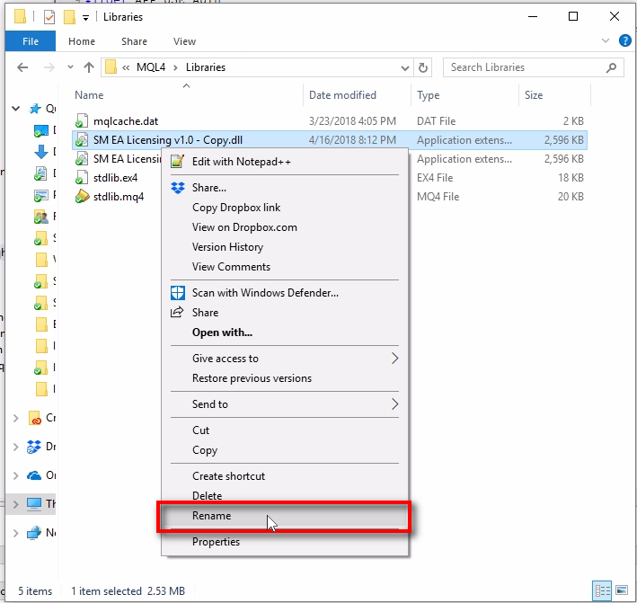 Rename the DLL file;Right-click on the newly created DLL file copy and click on the 'Rename' menu.