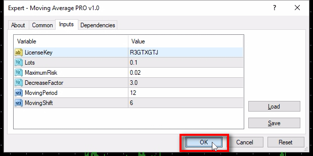 Start the Expert Advisor;When the License Key is in place, click the OK button to start the EA. If you need, set any other parameters before starting the EA. Note that you need to input the License Key only once. After first successful authorization, you'll no longer need to input the License Key on the same computer (even in other MT4 terminals). So next time you load the EA leave the License Key empty. 