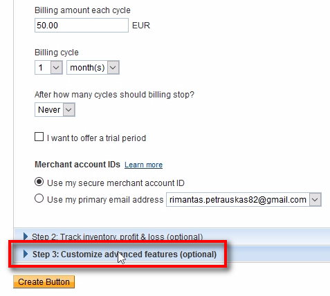 We leave everything the same as for the first button except we disable the trial period. Switch to Step 3.