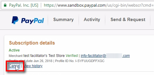 Cancel PayPal subscription At the top, you'll find a Cancel link. Click on it.