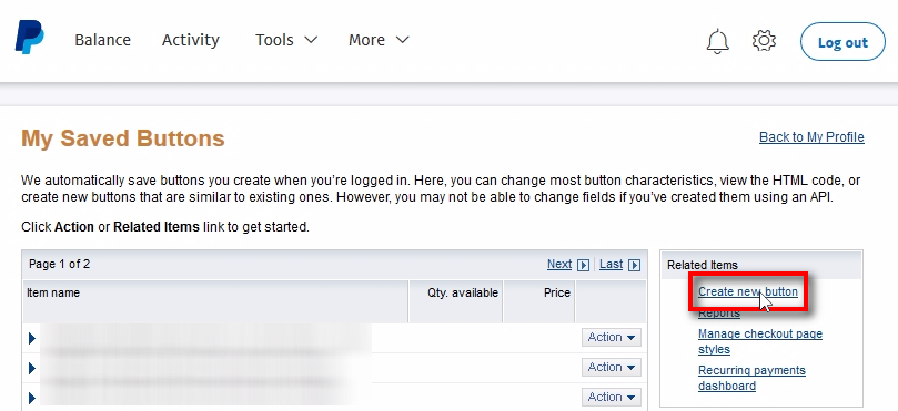 Create PayPal hosted button Now we'll create a new PayPal hosted button. You'll have to add it to your website or, you can also use it as a link in emails, Telegram chats, Whatsapp, Facebook Messenger, etc. People will be able to subscribe to your trading signal services through this button. Inside My Saved Buttons page click on Create new button in the right-side menu.