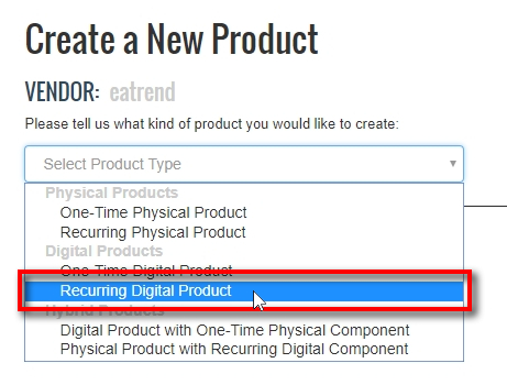 When adding a new product, first you need to choose what type of product it will be. For signal service, you should usually choose Recurring Digital Product. If you are selling some other product for a one-time fee, you should choose One Time Digital Product.