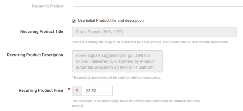We set $23.50 for the Recurring Product Price as well.