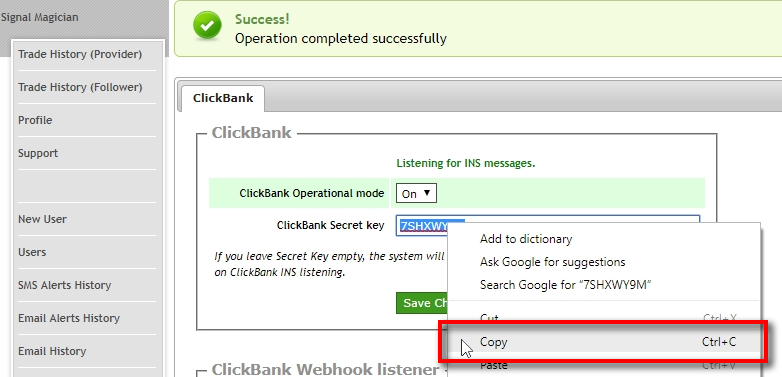 Go back to Signal Magician and copy the Secret Key.