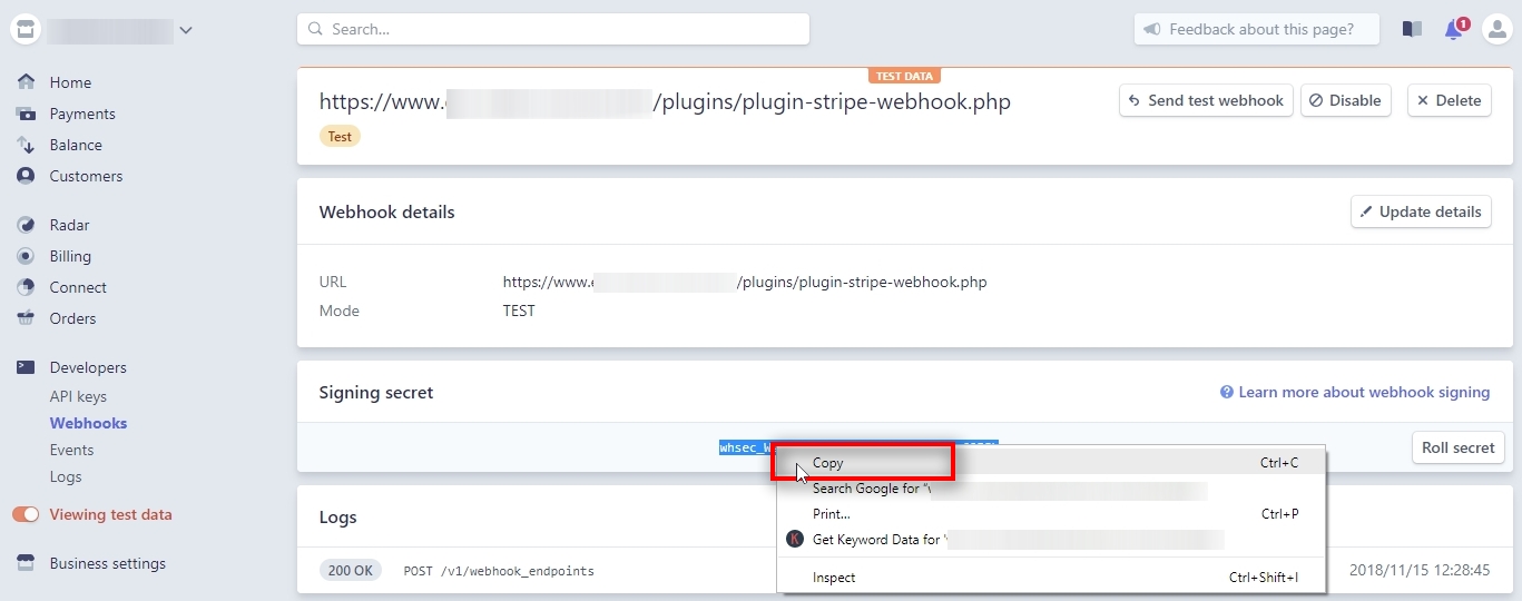 Copy Webhook Signing secret, then switch to Signal Magician and paste it into the corresponding field.