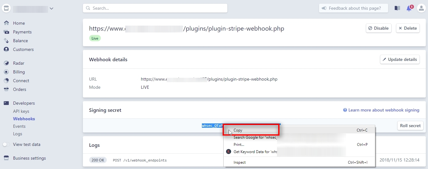 Copy Webhook Signing secret, switch to Signal Magician and paste it into the corresponding field.