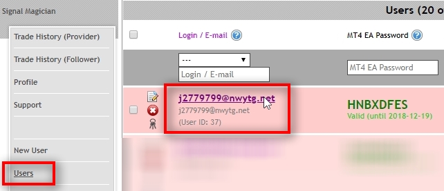  Open Users page and find the new username created after the test purchase. Click on that username to open its Profile. 