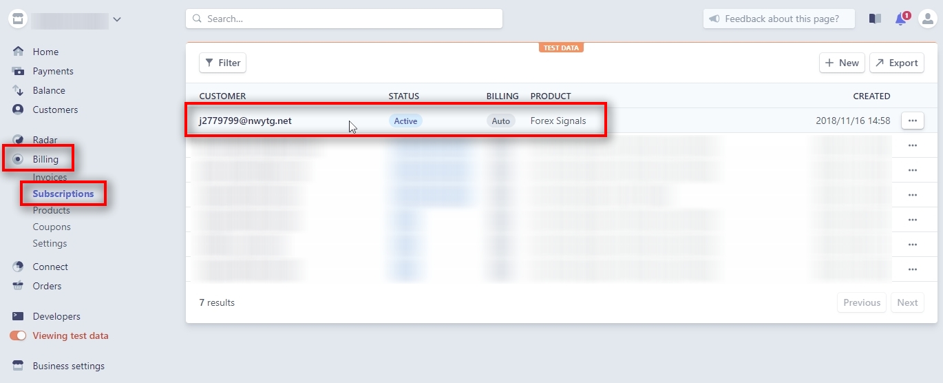 Canceling subscription on Stripe on behalf of a customer Open Billing - Subscriptions page and locate the subscription you want to cancel. You can also you the search box at the top to find the subscription easier.
