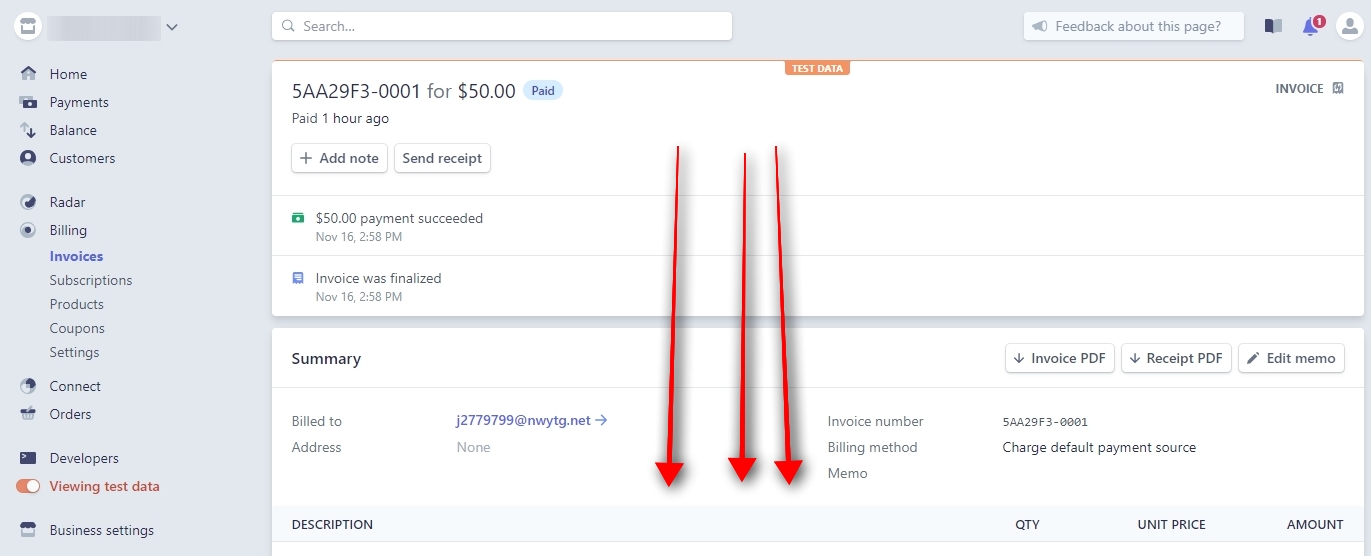 When the invoice details page is opened, we need to scroll down a bit to find the list of associated payments.