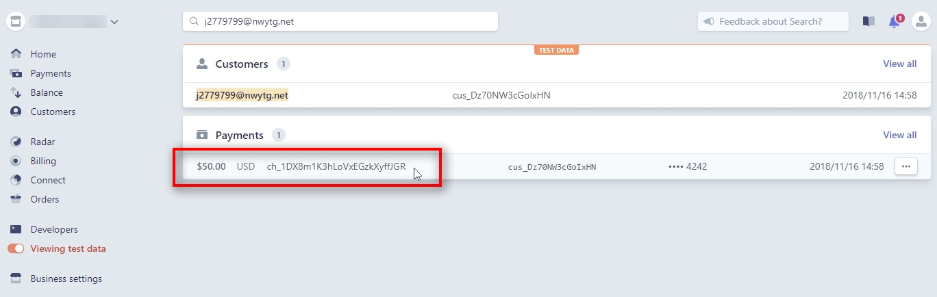 Here's the payment we want to refund. Click on that payment to continue.