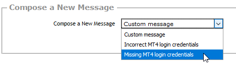 Composing a message about missing MT4 login credentials