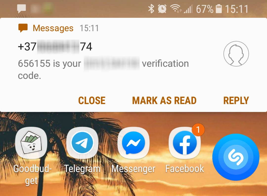 Example SMS message with a Sign-In Code  Above, you can see an example SMS message with the Sign-In Code. 