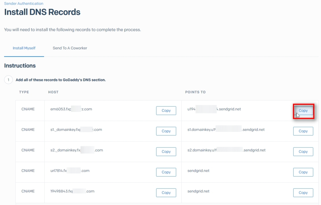 So, as I said, I copy the Points to value of the 1st record and then switch back to GoDaddy's panel to paste it.